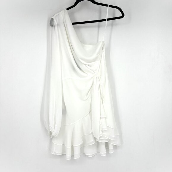 NWT Michael Costello Revolve Sunny One Sleeve Front Slit Mini Dress White Medium - Picture 3 of 12